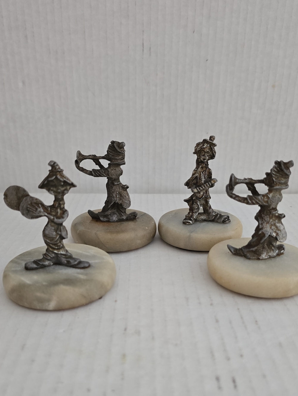 Set of 4 Vintage Musical Pewter Hobo Clowns on Marble Base